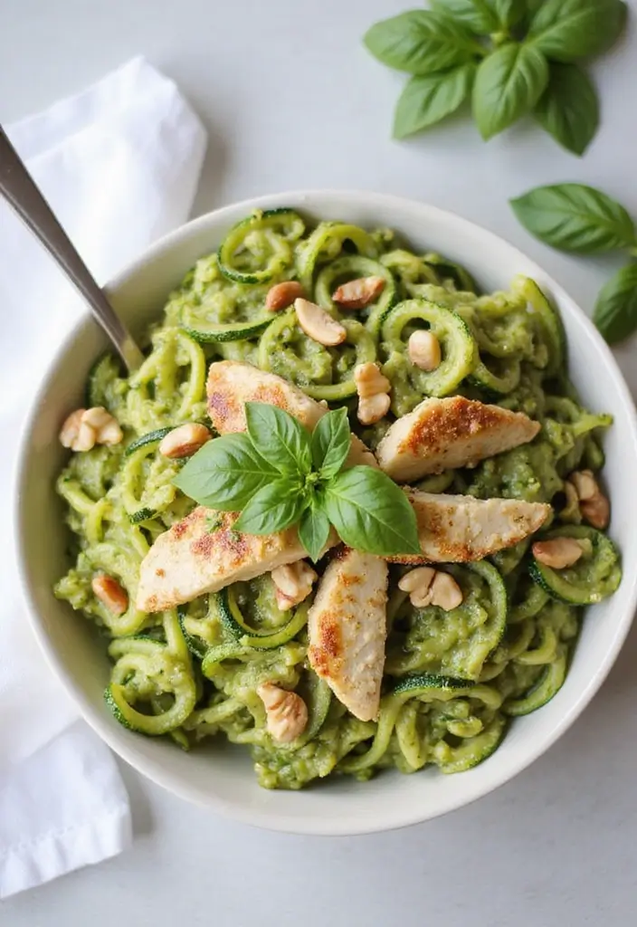28 Chicken Pesto Pasta Recipes That Taste Bright & Herby 12 28 Chicken Pesto Pasta Recipes That Taste Bright & Herby - 11. Chicken Pesto Zucchini Noodles