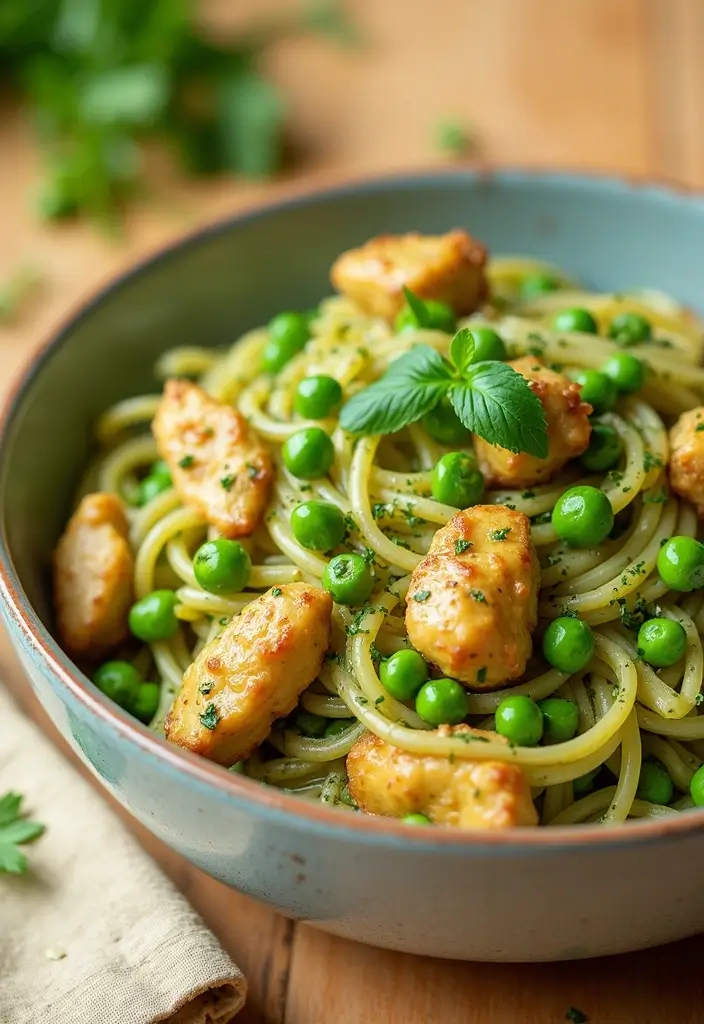 28 Chicken Pesto Pasta Recipes That Taste Bright & Herby 15 28 Chicken Pesto Pasta Recipes That Taste Bright & Herby - 14. Chicken Pesto Pasta with Peas
