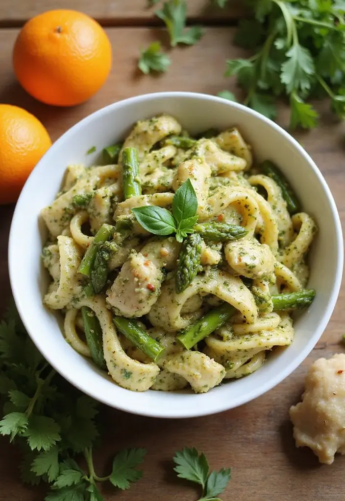 28 Chicken Pesto Pasta Recipes That Taste Bright & Herby 10 28 Chicken Pesto Pasta Recipes That Taste Bright & Herby - 9. Chicken Pesto Pasta with Asparagus