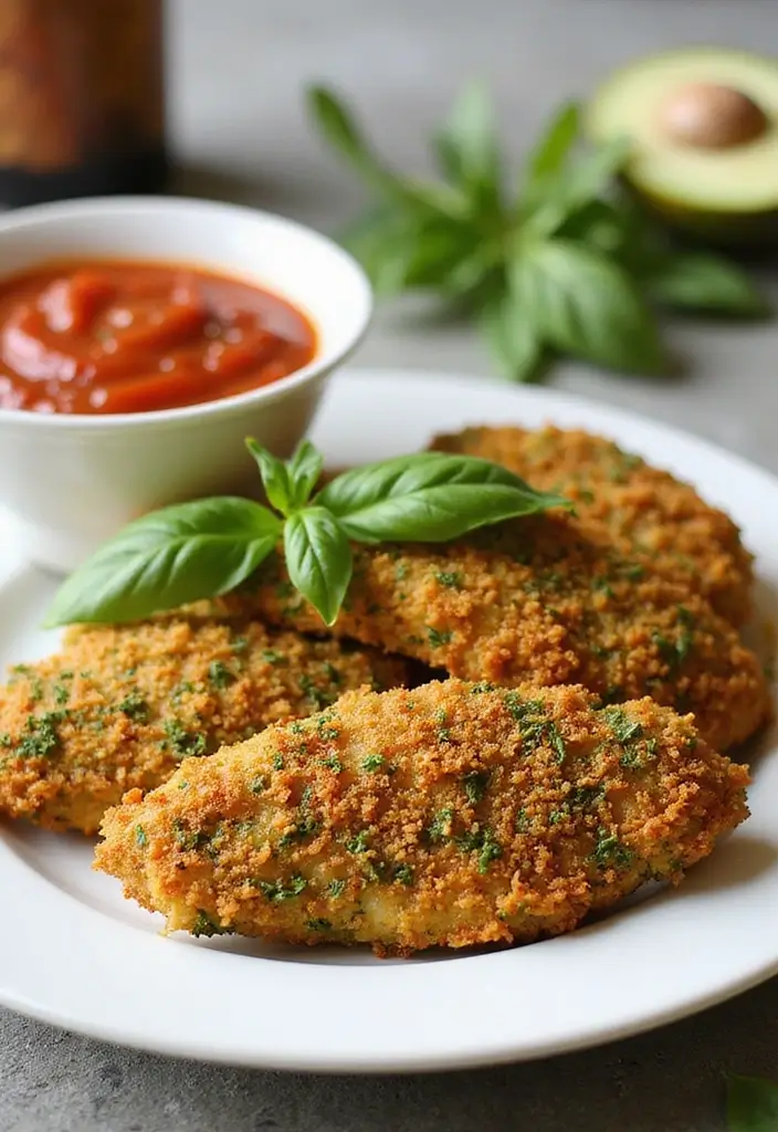 28 Corn Flake Chicken Tenders That Are Crunchy & Family-Friendly 26 28 Corn Flake Chicken Tenders That Are Crunchy & Family-Friendly - 25. Pesto-Crusted Corn Flake Chicken Tenders