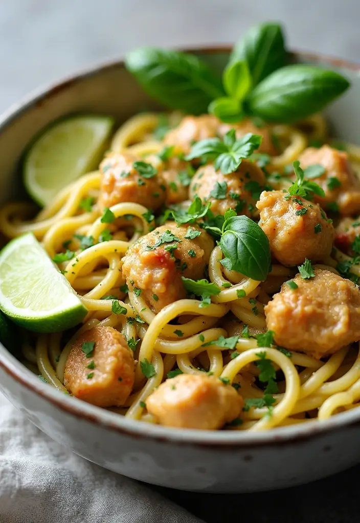 30 Creamy Pesto Chicken Pasta Recipes That Feel Fresh & Filling 20 30 Creamy Pesto Chicken Pasta Recipes That Feel Fresh & Filling - 19. Thai-Inspired Creamy Pesto Chicken Pasta
