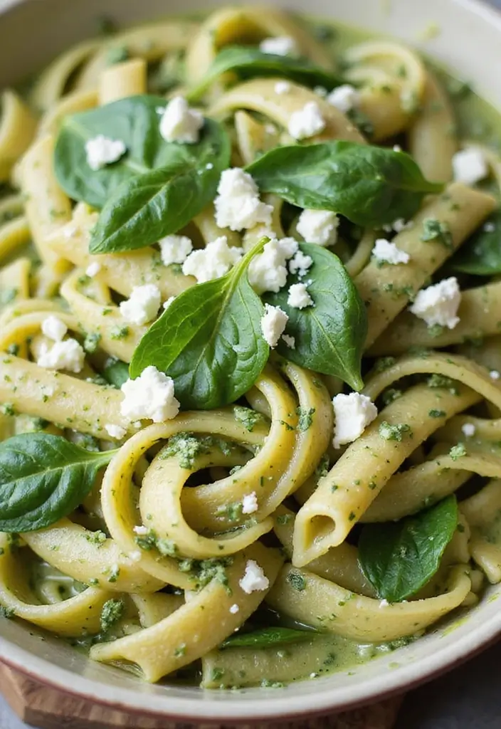 30 Creamy Pesto Chicken Pasta Recipes That Feel Fresh & Filling 3 30 Creamy Pesto Chicken Pasta Recipes That Feel Fresh & Filling - 2. Spinach and Feta Creamy Pesto Pasta
