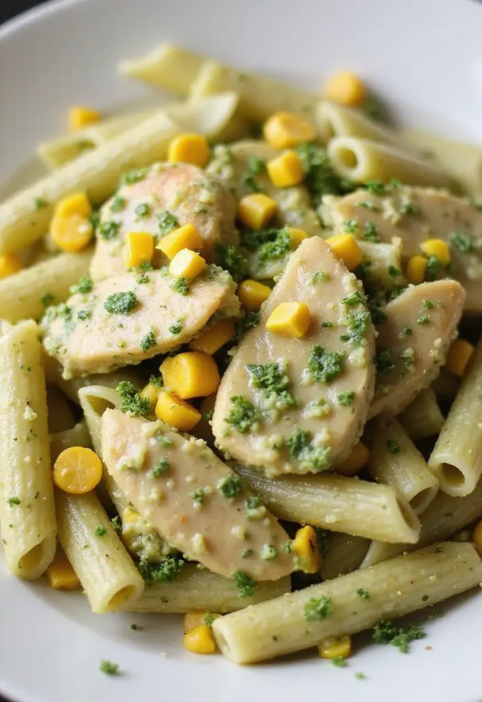 30 Creamy Pesto Chicken Pasta Recipes That Feel Fresh & Filling 24 30 Creamy Pesto Chicken Pasta Recipes That Feel Fresh & Filling - 23. Creamy Pesto Chicken Pasta with Corn