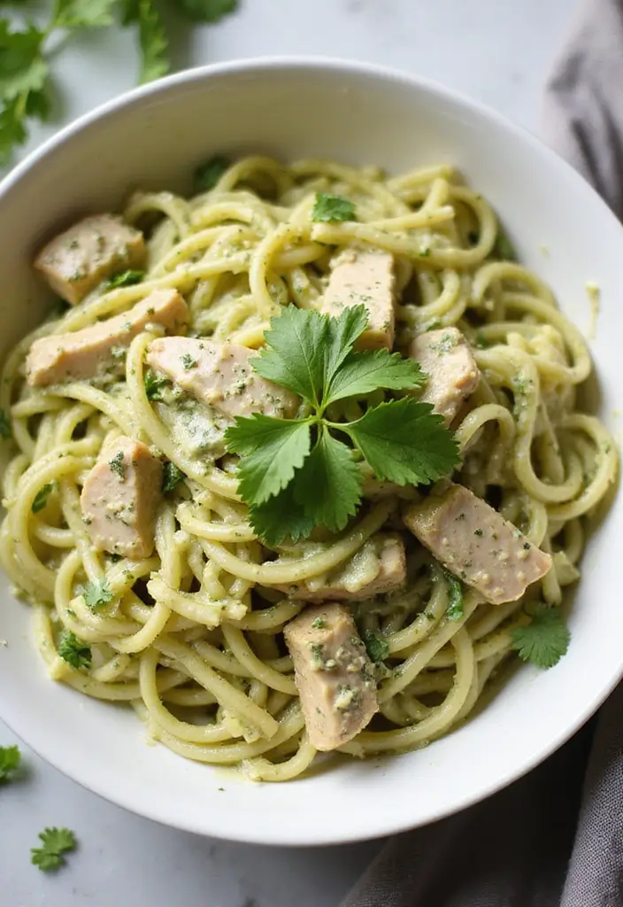 30 Creamy Pesto Chicken Pasta Recipes That Feel Fresh & Filling 29 30 Creamy Pesto Chicken Pasta Recipes That Feel Fresh & Filling - 28. Creamy Pesto Chicken Pasta with Cilantro
