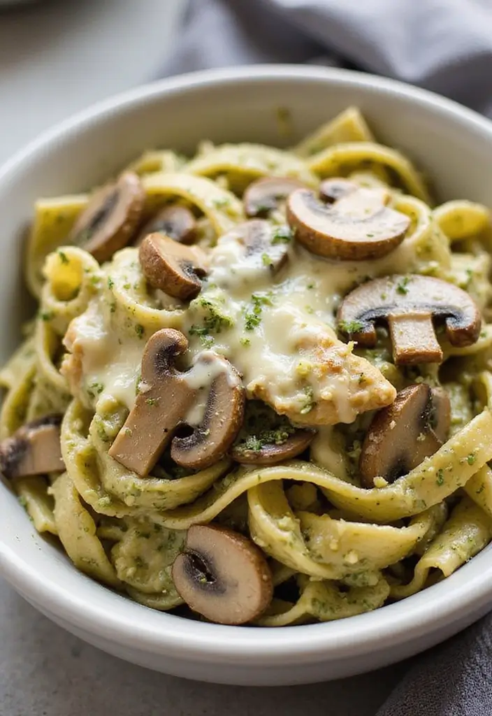 30 Creamy Pesto Chicken Pasta Recipes That Feel Fresh & Filling 7 30 Creamy Pesto Chicken Pasta Recipes That Feel Fresh & Filling - 6. Cheesy Mushroom Creamy Pesto Chicken Pasta